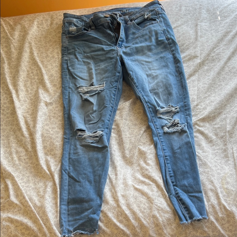 American Eagle Outfitters Blue Distressed Skinny Jeans